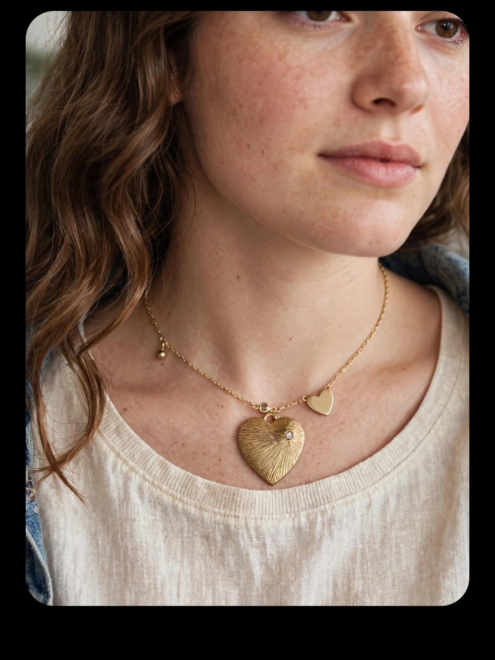 Gold Heart Pendant Necklace with Textured Locket